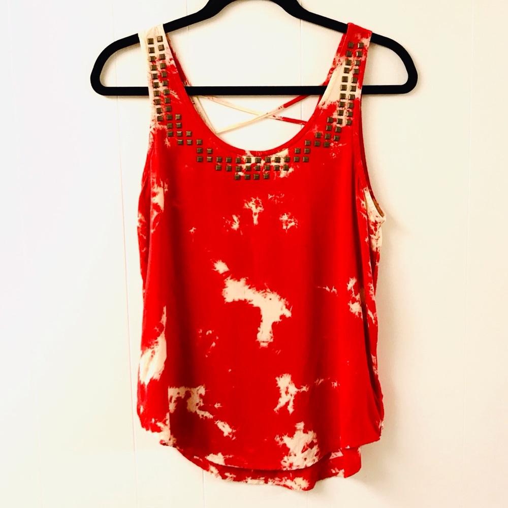 Red + Cream Sleeveless Blouse NWOT